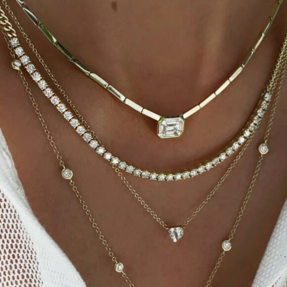 Luna Skye 14kt gold bar illusion emerald cut bezel necklace $4,200.00 NIB - Picture 7 of 10